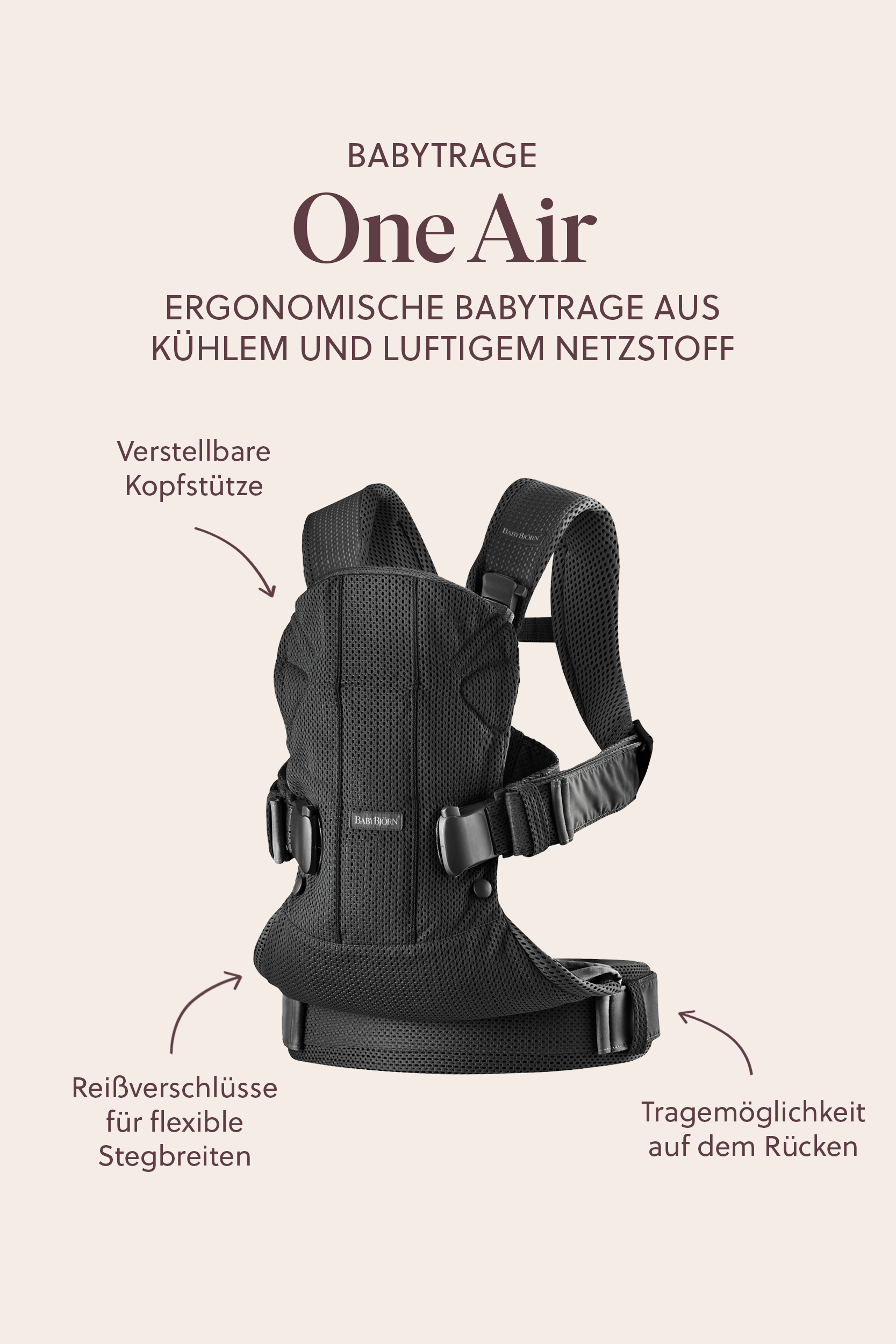 Babytrage One Air - 3D-Netzstoff, Schwarz - BabyBjörn
